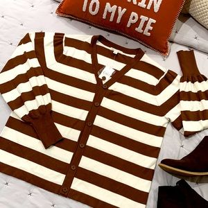 🍫✨CATO NWT CARDIGAN BROWN STRIPES PUFF SLEEVE ✨❄️🍫